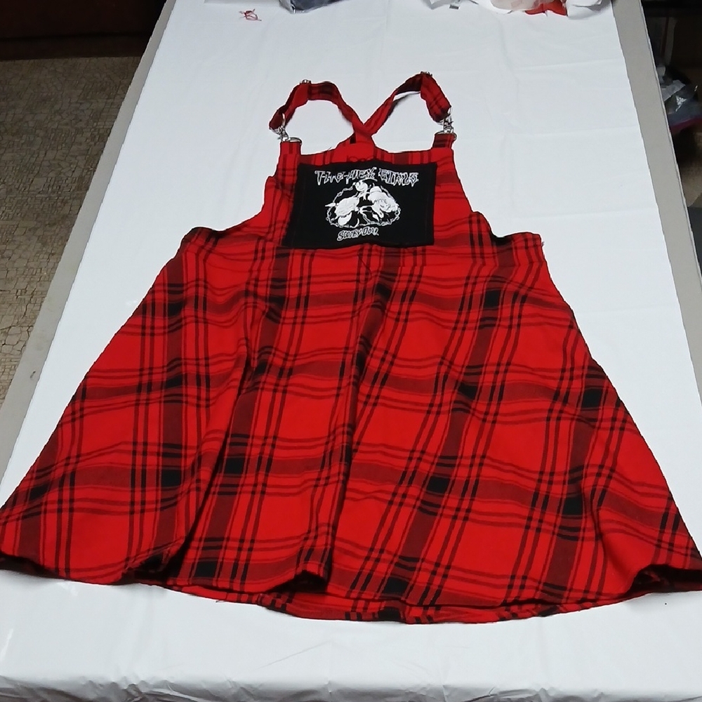 Scooby Doo! Hex Girls Red & Black Plaid Pinafore Jumper Dress Skirtall Size L
